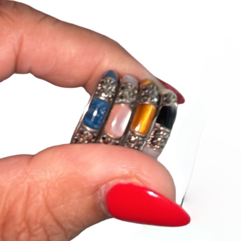 Stackable Multicolor Gemstone Sterling Silver Rin… - image 2